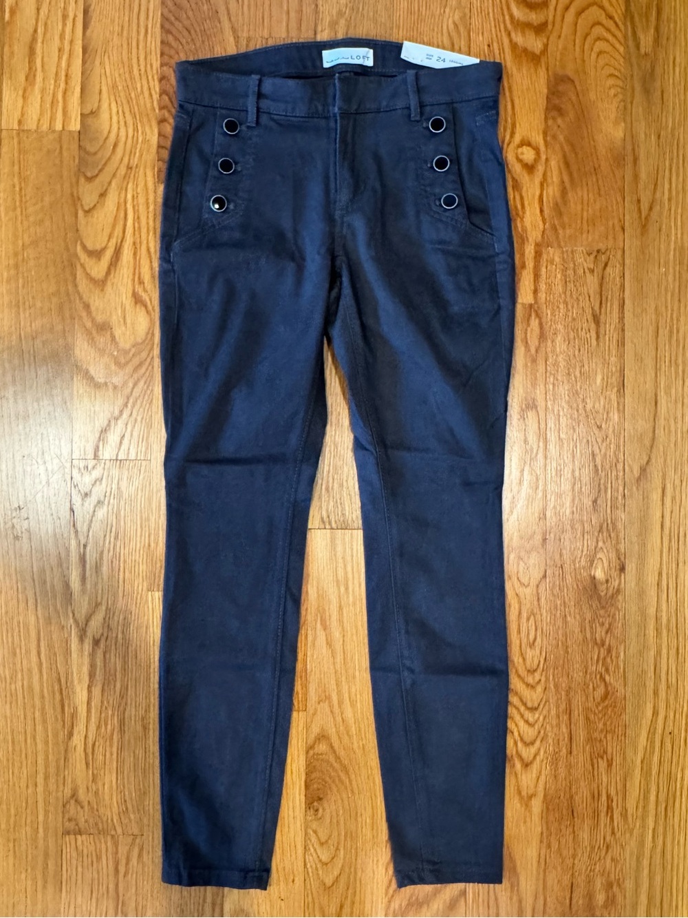 Loft Dark Gray Grey Black Buttons Stretch Skinny Leggings Pants 00P 00 Petite